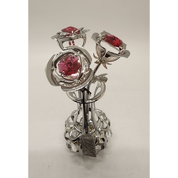 MATASHI CHROME PLATES SILVER FLOWERS BOUQUET and Vase Unique See! - Picture 1 of 13